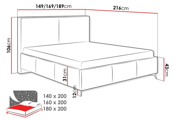 Επενδυμένο κρεβάτι Magnetic-Mple-140 x 200 - 149.00Χ216.00Χ106.00cm