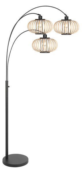 Steinhauer Φωτιστικό δαπέδου Nox Light με 3 λάμπες, μαύρο, σκελετό από μπαμπού, E27, Μαύρο, Σαλόνι / τραπεζαρία, Μέταλλο