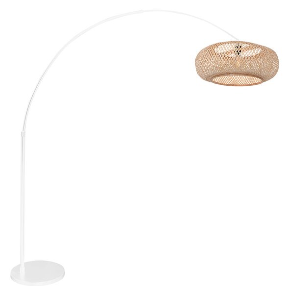 Steinhauer Λάμπα δαπέδου με καμπύλη βάση Sparkled Light λευκή/πλέγμα μπαμπού φυσικό, Λευκό, Σαλόνι / τραπεζαρία, Μέταλλο, Μεσογειακός