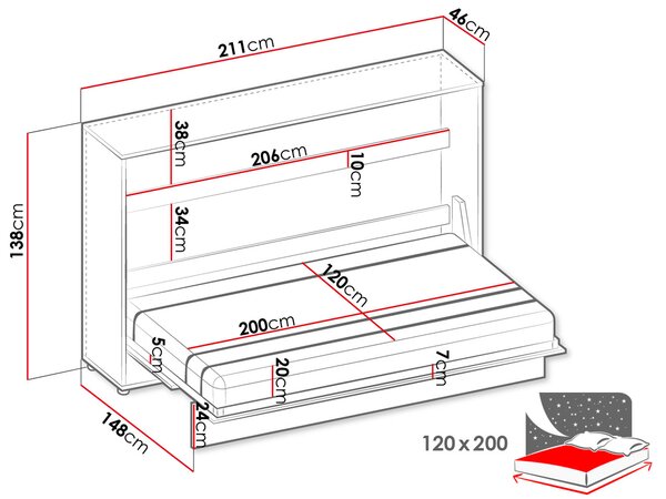 Κρεβάτι τοίχου Concept Junior οριζόντιο - 211.00Χ46.00Χ138.00cm