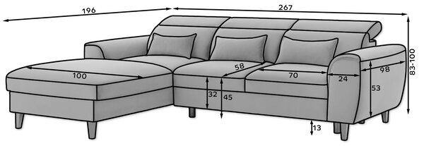 Γωνιακός καναπές Fornal-Roz-Αριστερή - 267.00Χ196.00Χ100.00cm