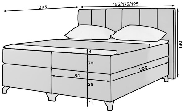 Επενδυμένο κρεβάτι Basel Led-Gkri Skouro-140 x 200 - 155.00Χ205.00Χ126.00cm