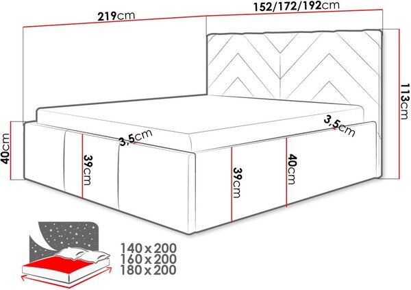 Επενδυμένο κρεβάτι Azzuro-Ekrou-140 x 200 - 219.00Χ152.00Χ118.00cm