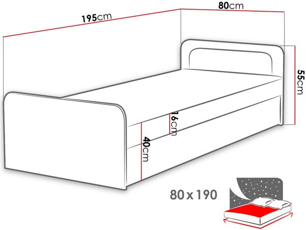 Κρεβάτι Bartek - 195.00Χ80.00Χ55.00cm