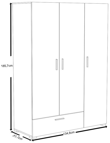 Ντουλάπα τρίφυλλη Senna D-Mauro - Drus - 134.60Χ51.70Χ190.50cm