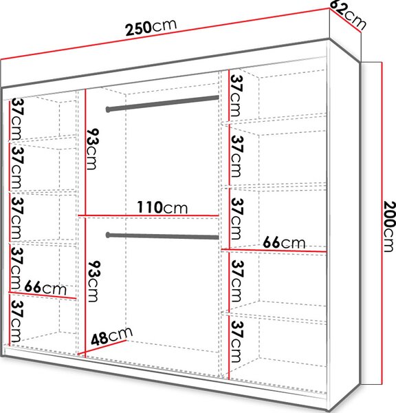 Ντουλάπα συρόμενη 250 Riflo Slim 1-Leuko - 250.00Χ62.00Χ200.00cm