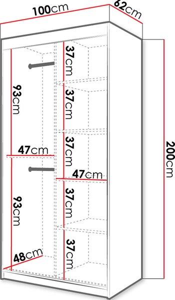 Ντουλάπα συρόμενη 100 Riflo Slim 1-Mauro - 100.00Χ62.00Χ200.00cm