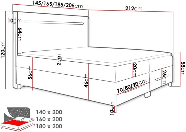 Επενδυμένο κρεβάτι Enter-Kokkino-140 x 200 - 212.00Χ145.00Χ120.00cm