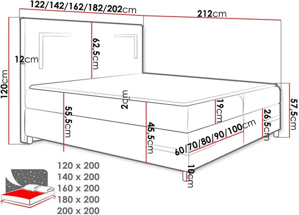 Επενδυμένο κρεβάτι Delos-Gkri Skouro-180 x 200 - 212.00Χ182.00Χ120.00cm