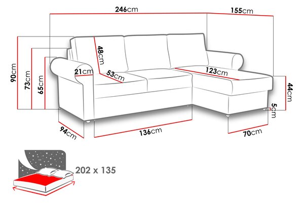 Γωνιακός καναπές Monaco II-Portokali - 246.00Χ155.00Χ90.00cm