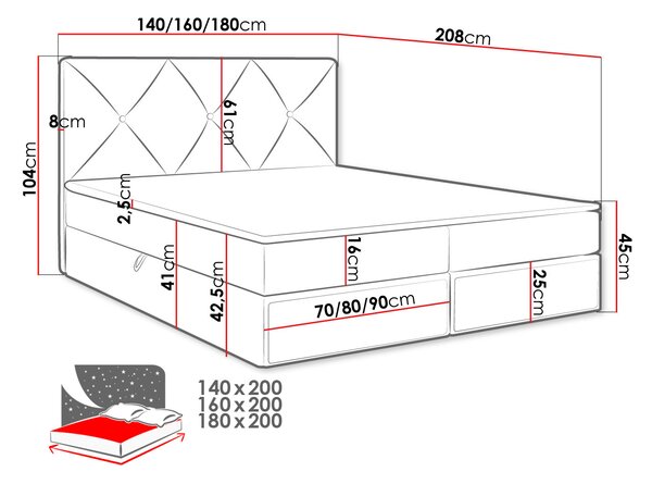 Επενδυμένο κρεβάτι Brno-Roz-160 x 200 εκ. - 208.00Χ160.00Χ104.00cm