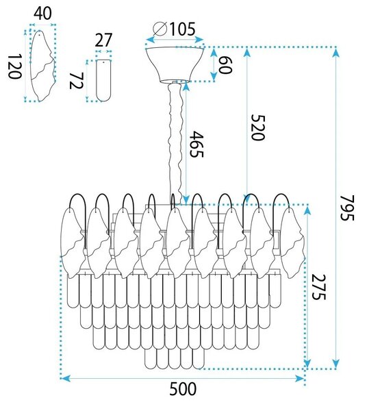 Κρυστάλλινο κρεμαστό φωτιστικό SWE079-CP 50cm Chrom