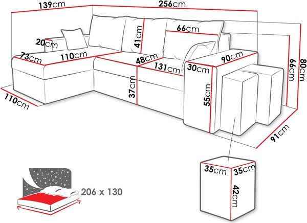 Γωνιακός καναπές Kansas-Kafe - 256.00Χ146.00Χ80.00cm