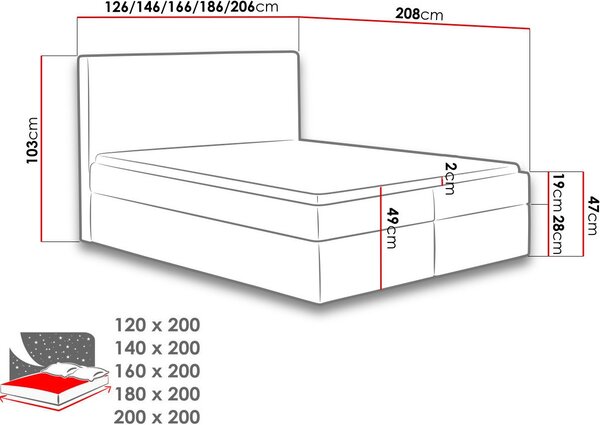 Επενδυμένο κρεβάτι Cosmo-Mple-120 x 200 - 126.00Χ208.00Χ103.00cm