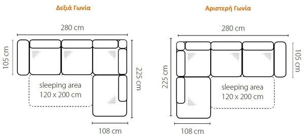 Γωνιακός καναπές Gemini-Δεξιά-Mporntw - 280.00Χ225.00Χ78.00cm