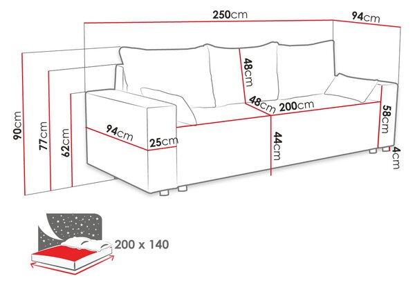 Καναπές Livorno τριθέσιος-Moustardi - 250.00Χ94.00Χ90.00cm