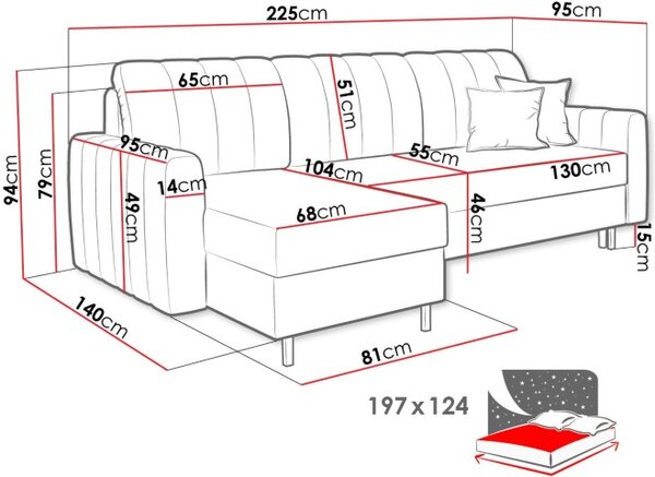 Γωνιακός καναπές Sally-Gkri - 225.00Χ140.00Χ94.00cm