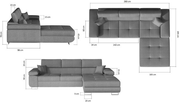 Γωνιακός καναπές Mandon-Αριστερή-Mauro - 280.00Χ205.00Χ90.00cm