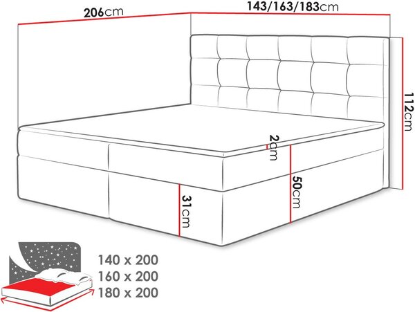 Επενδυμένο κρεβάτι Luanda-140 x 200-Gkri Skouro - 143.00Χ206.00Χ112.00cm