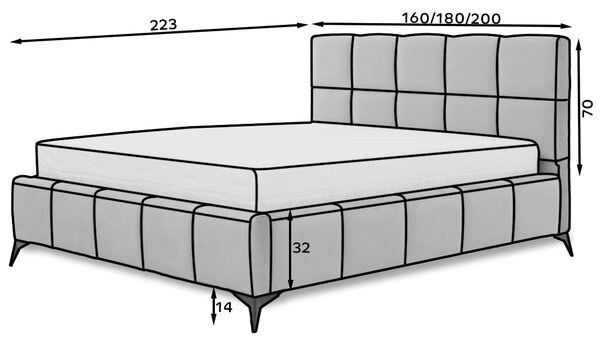 Επενδυμένο κρεβάτι Mosad-Sapio milo-140 x 200 - 160.00Χ220.00Χ113.50cm