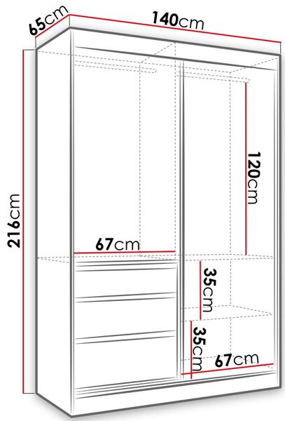 Ντουλάπα Haiti Δίφυλλη-Leuko - 140.00Χ65.00Χ216.00cm