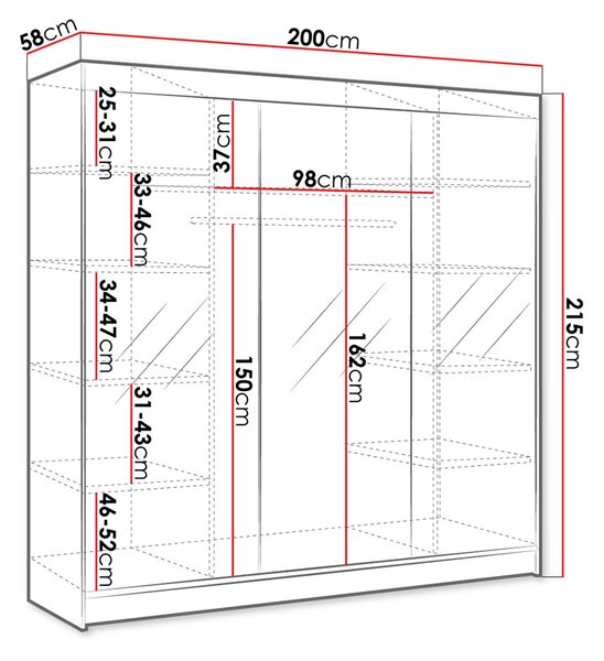 Ντουλάπα Derby III συρόμενη-Leuko - 200.00Χ58.00Χ215.00cm