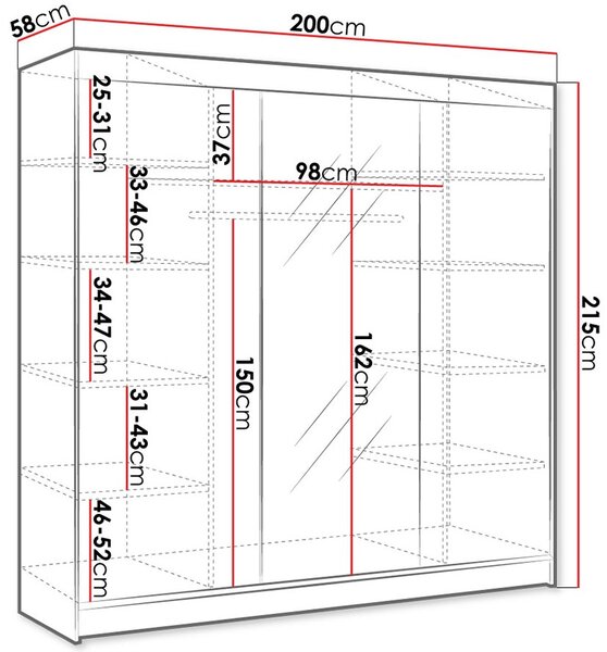 Ντουλάπα Derby I συρόμενη-Leuko - Drus - 200.00Χ58.00Χ215.00cm