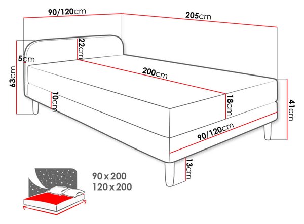 Επενδυμένο κρεβάτι Hot II-Prasino-90 x 200 - 90.00Χ205.00Χ41.00cm