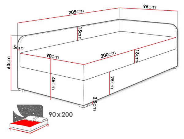 Καναπές - Κρεβάτι Uno-Gkri-Δεξιά - 205.00Χ90.00Χ60.00cm