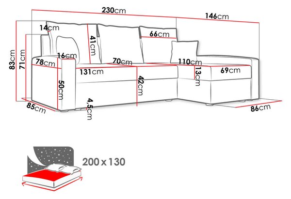 Γωνιακός καναπές Chievo-Krem - 230.00Χ146.00Χ83.00cm