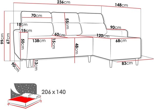 Γωνιακός καναπές Tokyo-Δεξιά-Mpez - 236.00Χ148.00Χ99.00cm