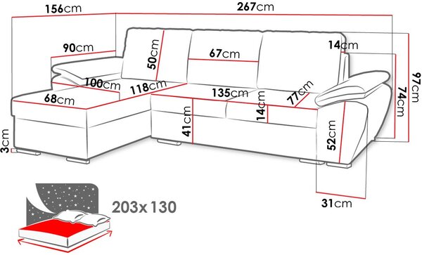 Γωνιακός καναπές Enzo - 267.00Χ156.00Χ97.00cm