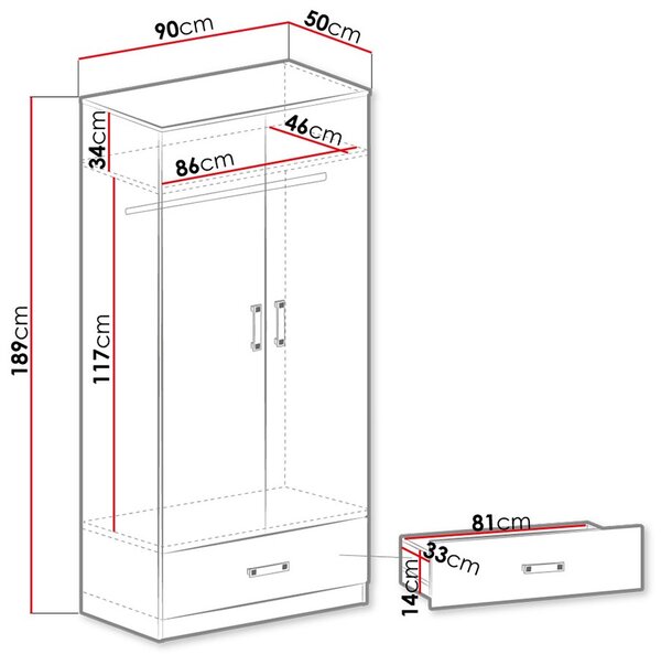 Ντουλάπα Trafiko δίφυλλη-Mple - 90.00Χ50.00Χ189.00cm