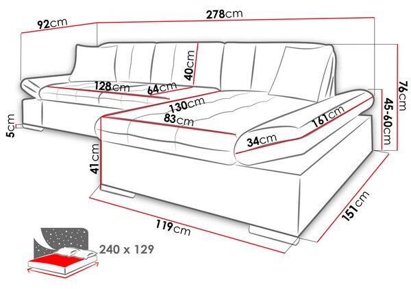 Γωνιακός καναπές Malwi-Δεξιά-Portokali - 278.00Χ151.00Χ76.00cm