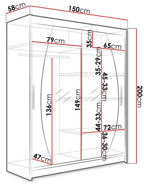 Ντουλάπα Westa VIII συρόμενη-Leuko - 150.00Χ58.00Χ200.00cm