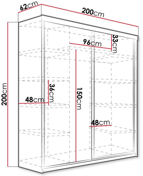 Ντουλάπα Top συρόμενη-Leuko - 200.00Χ62.00Χ200.00cm