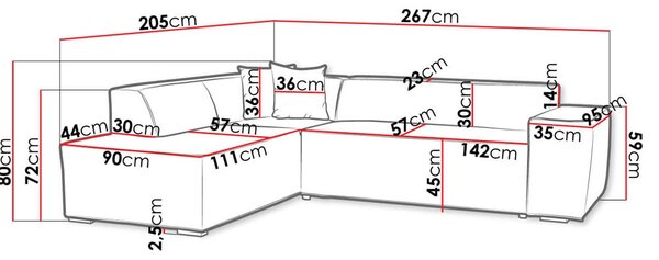 Γωνιακός καναπές Lordin-Kitrino-Αριστερή - 0.00Χ90.00Χ80.00cm