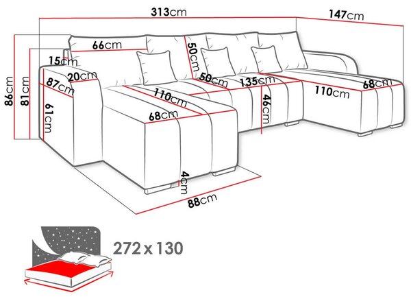 Γωνιακός καναπές Pufetto U-Kafe Skouro - 313.00Χ147.00Χ86.00cm