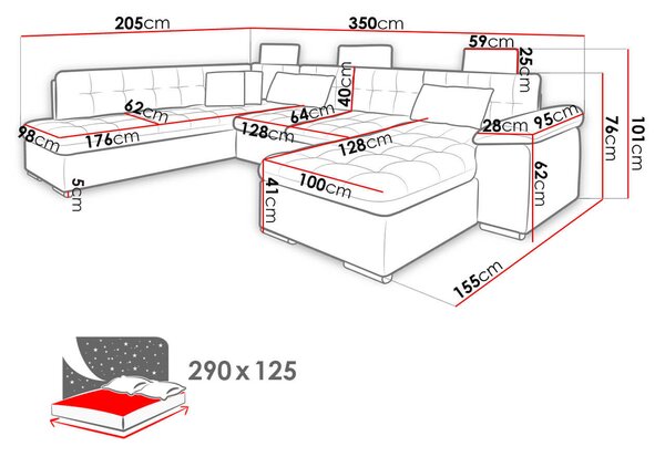 Γωνιακός καναπές Presto U-Gkri-Leuko-Αριστερή - 350.00Χ205.00Χ101.00cm