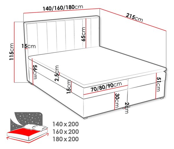 Επενδυμένο κρεβάτι ideal Box-Portokali-140 x 200 - 215.00Χ140.00Χ115.00cm