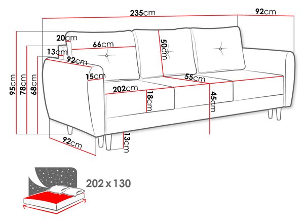 Καναπές - κρεβάτι Manstad-Kyparissi - 235.00Χ92.00Χ95.00cm