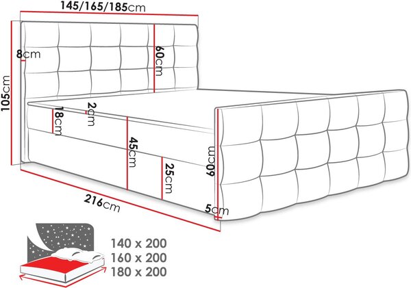 Επενδυμένο κρεβάτι Milano II-Tirkouaz-140 x 200 - 145.00Χ215.00Χ107.00cm