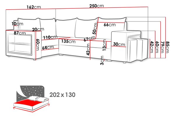 Γωνιακός καναπές Milano-Gkri anoixto - Gkri skouro-Δεξιά - 250.00Χ162.00Χ85.00cm