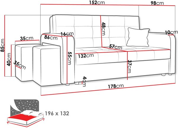 Καναπές Viva Home Τριθέσιος-Δεξιά-Prasino Skouro - 178.00Χ98.00Χ85.00cm