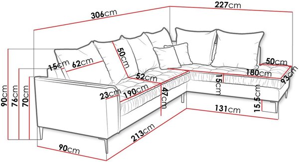 Γωνιακός καναπές Lena-Prasino-Δεξιά - 306.00Χ227.00Χ90.00cm