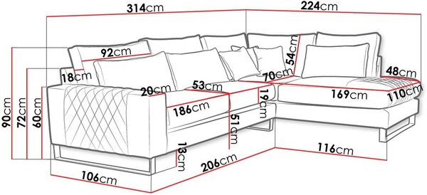 Γωνιακός καναπές Cornelia-Gkri-Αριστερή - 314.00Χ224.00Χ90.00cm