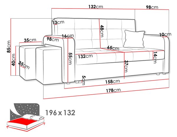 Καναπές Viva Home Τριθέσιος-Δεξιά-Gkri - 178.00Χ98.00Χ85.00cm