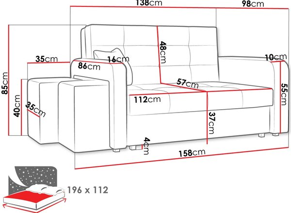 Καναπές Viva Home διθέσιος-Δεξιά-Kyano - 128.00Χ98.00Χ85.00cm