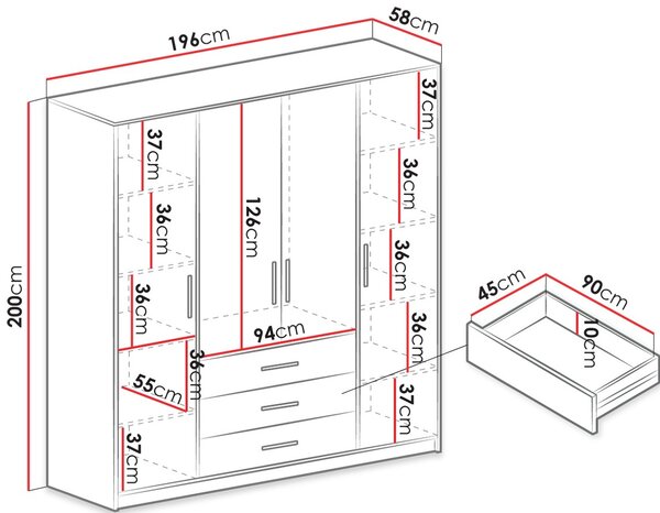 Ντουλάπα τετράφυλλη Bali 4D 2-Mple - 196.00Χ58.00Χ200.00cm