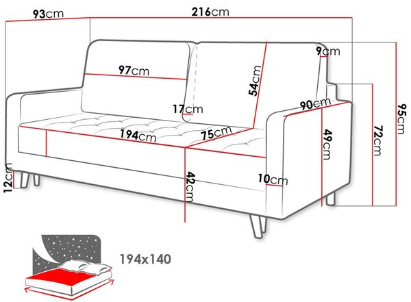 Καναπές - κρεβάτι Malmo-Mple - 216.00Χ93.00Χ95.00cm